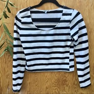 Charlotte Russe Black White Stripe Longsleeve Top